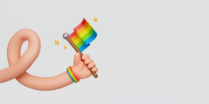 3d hand holding flag and celebrating bisexual homosexual transgender equality. 3d rendering illustration..