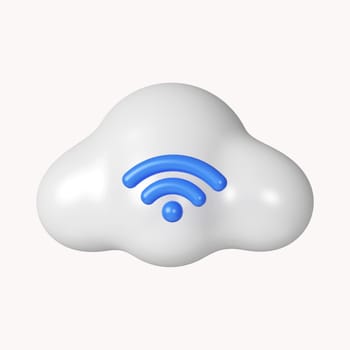 3d cloud wireless. Wireless network and connection cloud. icon isolated on white background. 3d rendering illustration. Clipping path..