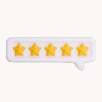 3d bubble rating five stars for best excellent services rating for satisfaction. 3d 5 star for quality customer rating feedback concept from client employee, product review. 3d 5 star render.