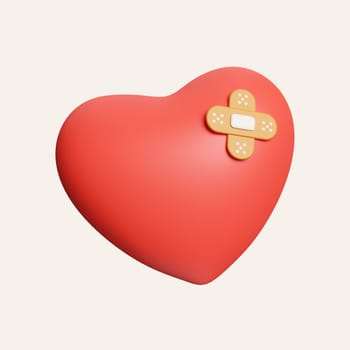 3d broken and fixed heart. Simple icon for web and app. Modern trendy design. icon isolated on white background. 3d rendering illustration. Clipping path..