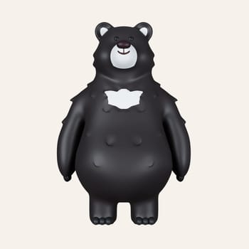 3d black bear. camping, hiking , summer camp, traveling, trip. icon isolated on white background. 3d rendering illustration. Clipping path..