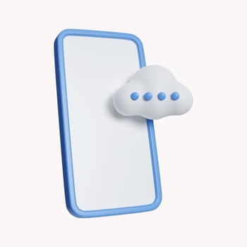 3d phone cloud. Cloud Computing Creative using Mobile Phone. icon isolated on white background. 3d rendering illustration. Clipping path..