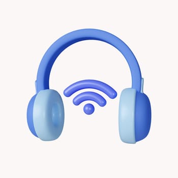 3d Smart headphones system. Internet of things concept with wireless connection. icon isolated on white background. 3d rendering illustration. Clipping path..
