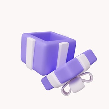 3D purple gift box for shopping concept. icon isolated on white background. 3d rendering illustration. Clipping path.
