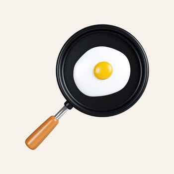 3d Fried egg in a frying pan. elements for camping, hiking , summer camp, traveling, trip. icon isolated on white background. 3d rendering illustration. Clipping path..