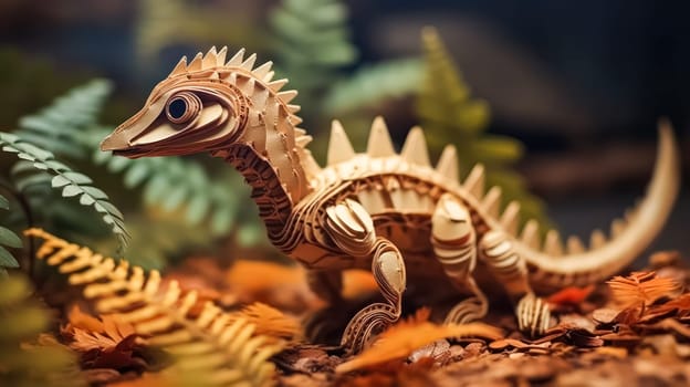 An intricate 3D paper model of a ferocious Tyrannosaurus rex, meticulously crafted with lifelike details, perfect for educational projects or dinosaur enthusiasts.