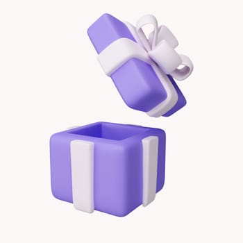3D purple gift box for shopping concept. icon isolated on white background. 3d rendering illustration. Clipping path.