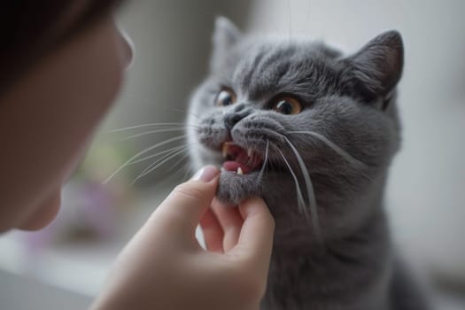 Happy young woman hugging cute, Adorable domestic pet concept. Generative AI.