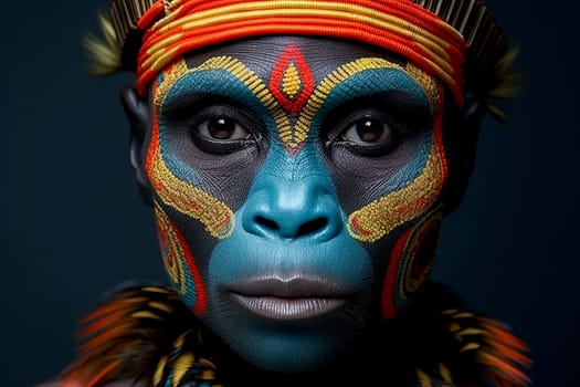 A close-up of a person with colorful face paint, showcasing their artistic expression and the vibrant entertainment at the event.