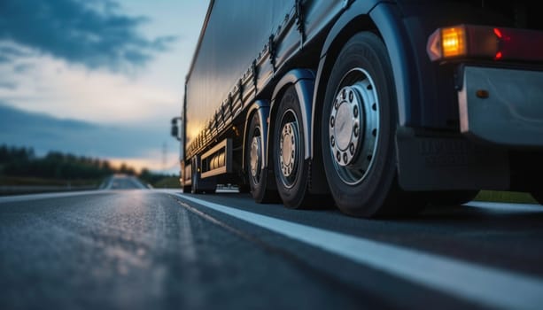 Close-up of a cargo truck on the road. Generative AI.