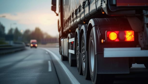 Close-up of a cargo truck on the road. Generative AI.