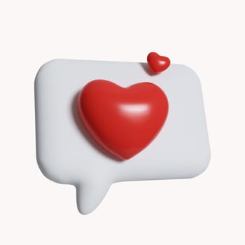 3d Love chat with heart icon. Love chat with heart. icon isolated on white background. 3d rendering illustration. Clipping path..