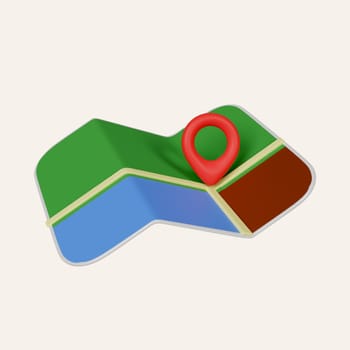 Folded map and location pin isolated. minimal Navigation icon. icon isolated on white background. 3d rendering illustration. Clipping path..