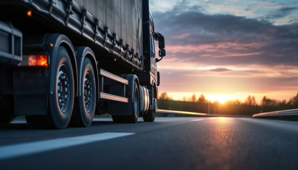 Close-up of a cargo truck on the road. Generative AI.