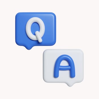3d Speech bubble with q and a letters, questions and answers, faq chat. icon isolated on white background. 3d rendering illustration. Clipping path..