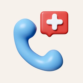 3D Medical call phone. Emergency call. Medical phone number. icon isolated on white background. 3d rendering illustration. Clipping path..