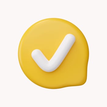 yellow check mark icon isolated on white background. 3D render illustration..