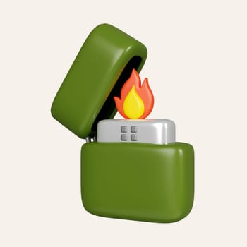 3d Zippo lighter. elements for camping, hiking , summer camp, traveling, trip. icon isolated on white background. 3d rendering illustration. Clipping path..
