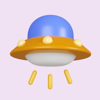 3d ufo Alien spaceship. icon isolated on purple background. 3d rendering illustration. Clipping path..