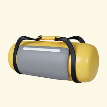 3d Gym Bag. Fitness and health. Exercise equipment. icon isolated on yellow background. 3d rendering illustration. Clipping path..