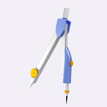 3d technical drawing compass. Back to school and education concept. isolated on background, icon symbol clipping path. 3d render illustration.