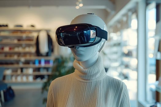 Virtual Reality goggles on mannequin mockup. Technology concept. Generative AI.