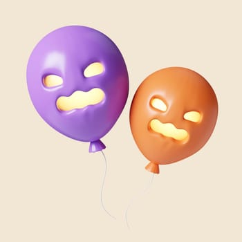 3d Halloween balloon icon. Traditional element of decor for Halloween. icon isolated on gray background. 3d rendering illustration. Clipping path..