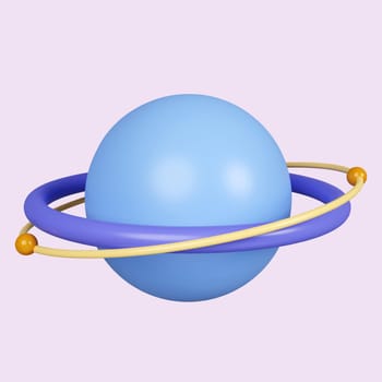 3d Planet Saturn, Jupiter, Uranus, Neptune, with ring around. icon isolated on purple background. 3d rendering illustration. Clipping path..