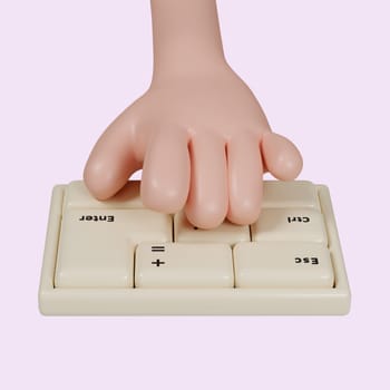 3d 3d cartoon hands are using the keyboard. icon isolated on pink background. 3d rendering illustration. Clipping path..