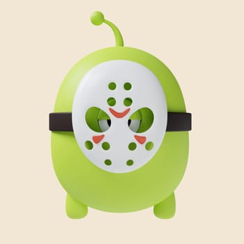 3d Halloween green monster wear a mask icon. Traditional element of decor for Halloween. icon isolated on gray background. 3d rendering illustration. Clipping path..