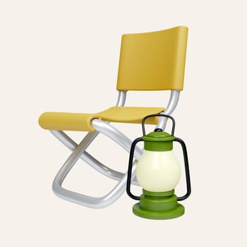 3d camping chair with lamp . elements for camping, hiking , summer camp, traveling, trip. icon isolated on white background. 3d rendering illustration. Clipping path..