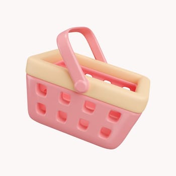 3d Shopping pink basket. icon isolated on white background. 3d rendering illustration. Clipping path..