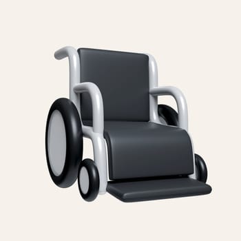 3d medical disability patient wheel chair. icon isolated on white background. 3d rendering illustration. Clipping path..