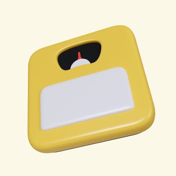 3d weighing scale. Dieting and health, weight measure device, overweight concept. icon isolated on yellow background. 3d rendering illustration. Clipping path..