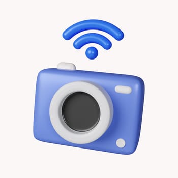 3D Smart photo camera system. Internet of things concept with wireless connection. icon isolated on white background. 3d rendering illustration. Clipping path..