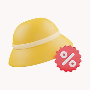 3D Shopping hat with discount. Online shopping concept. Sale on goods. icon isolated on white background. Pastel color. 3D Rendering.