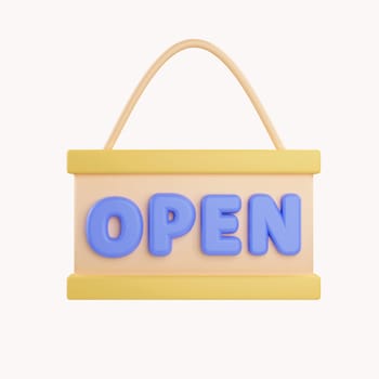 Open door board sign, label with text. Shopping commerce concept.