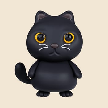 3d Halloween black cat icon. Traditional element of decor for Halloween. icon isolated on gray background. 3d rendering illustration. Clipping path..