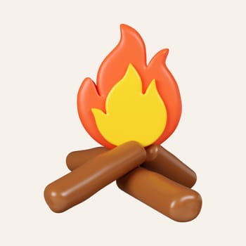 3d Bonfire. Camping and hiking equipment. Summer camp and holiday vacation. icon isolated on white background. 3d rendering illustration. Clipping path..