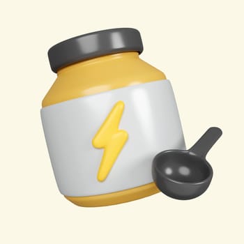3d Sport nutrition. Fitness supplement. Fitness and health. Exercise equipment. icon isolated on yellow background. 3d rendering illustration. Clipping path..