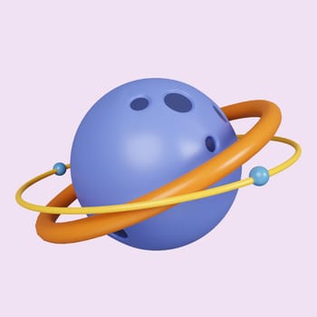 3d Planet Saturn, Jupiter, Uranus, Neptune, with ring around. icon isolated on purple background. 3d rendering illustration. Clipping path..