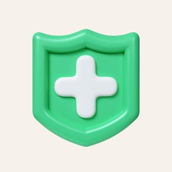3d medical guard shield. Protection of health from diseases. icon isolated on white background. 3d rendering illustration. Clipping path..