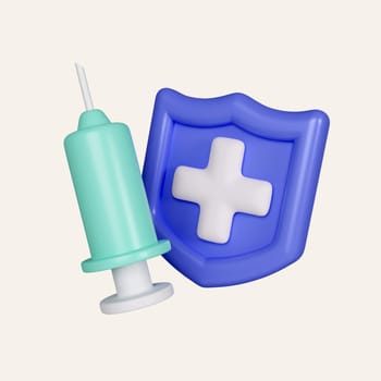 3d Medical Syringe Vaccine with guard shield. immunity for the body. icon isolated on white background. 3d rendering illustration. Clipping path..