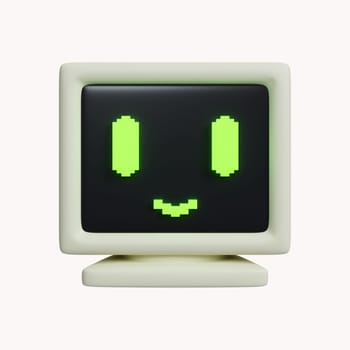 3d Retro Computer. The System Unit, Monitor. icon isolated on white background. 3d rendering illustration. Clipping path..