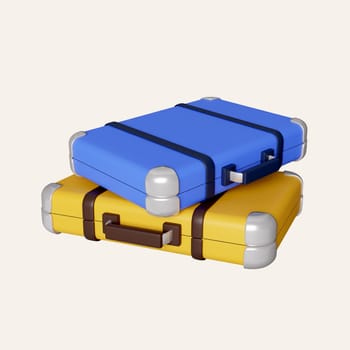 3D Blue and yellow Suitcase. icon isolated on white background. 3d rendering illustration. Clipping path..