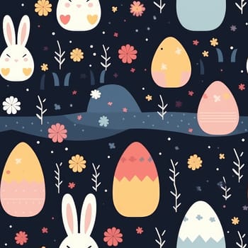 bunny surrounded by colorful Easter eggs seamless . Generative AI.