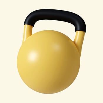 3d kettlebell. fitness, medicine and healthcare concept. icon isolated on yellow background. 3d rendering illustration. Clipping path..