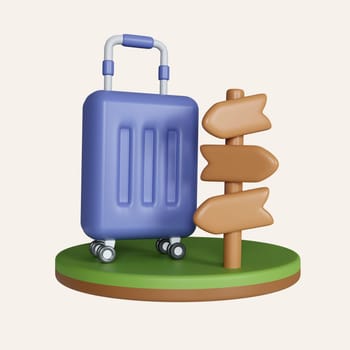 3D Blue Suitcase and sign Travel packing icon. icon isolated on white background. 3d rendering illustration. Clipping path..