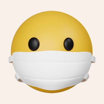 3d emoticon with medical mask. hospital avoid spread sickness. icon isolated on gray background. 3d rendering illustration. Clipping path..