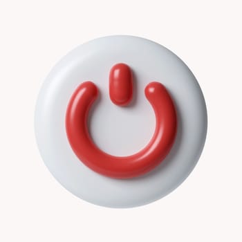 3d Turn off and on button. Round red power button. icon isolated on white background. 3d rendering illustration. Clipping path..